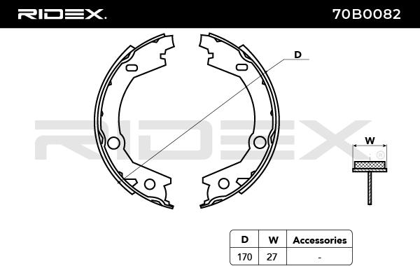 RIDEX 70B0082 Комплект тормозных колодок, стояночная тормозная система