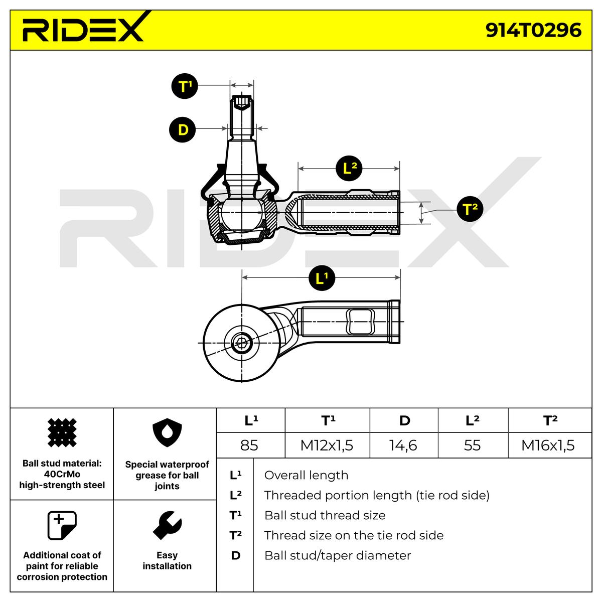 RIDEX 914T0296 Tie Rod End...