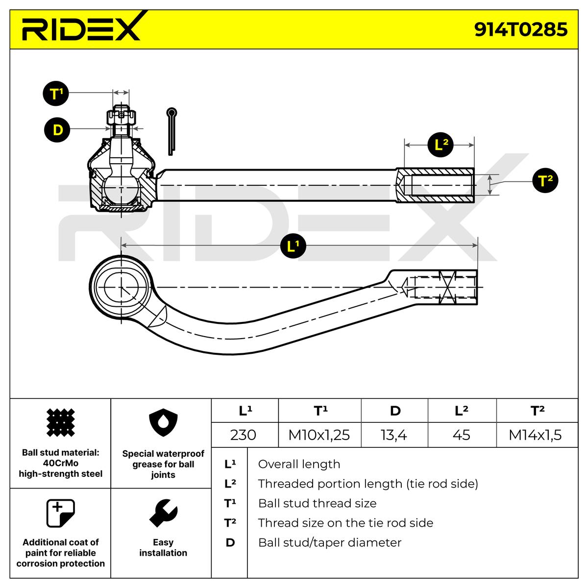RIDEX 914T0285 Tie Rod End...