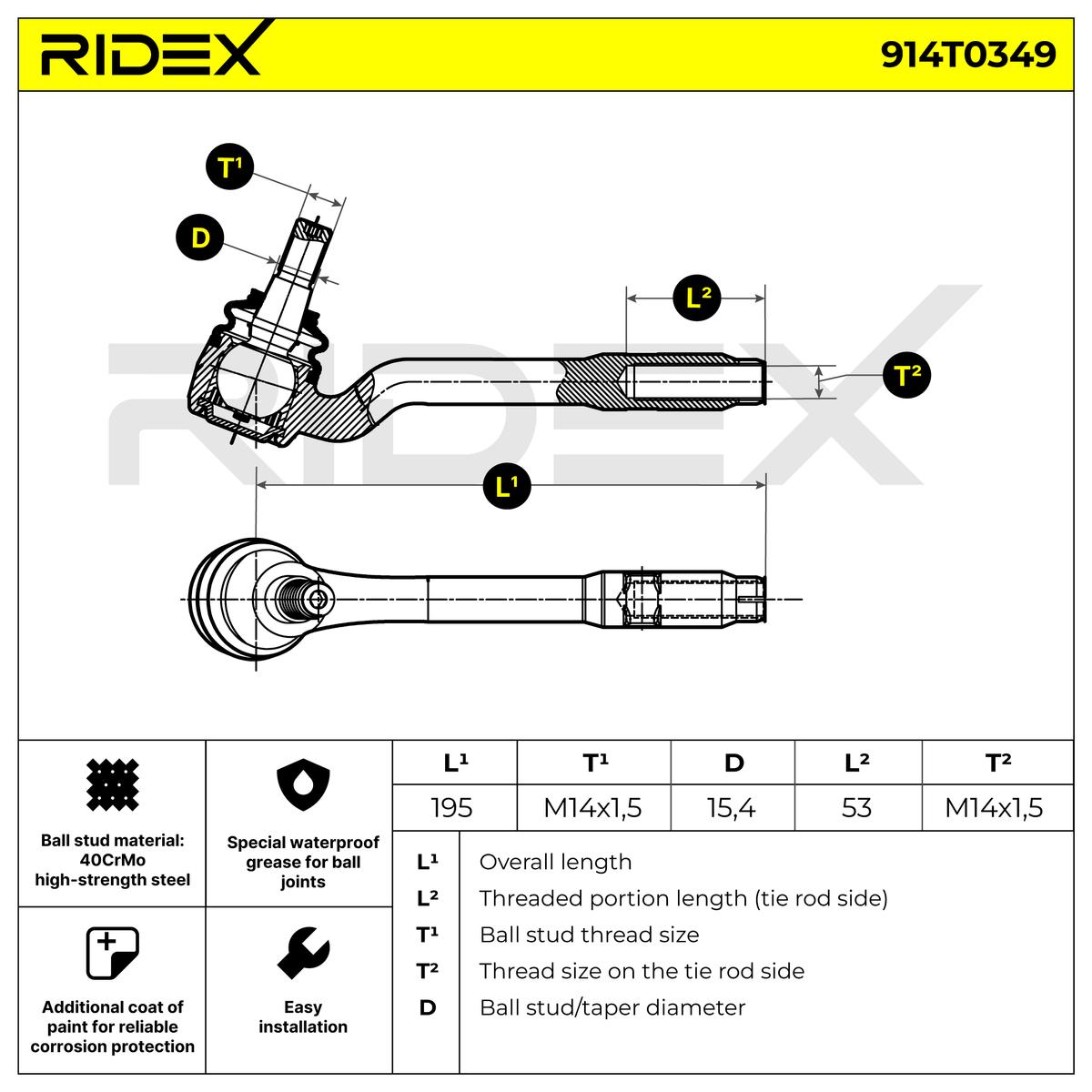 RIDEX 914T0349 Tie Rod End...