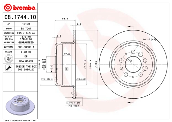 BREMBO 08.1744.10 Brzdový...