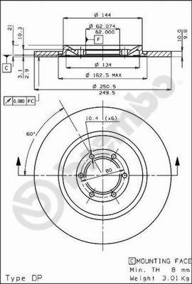 BREMBO 08.1987.10 Bremsscheibe