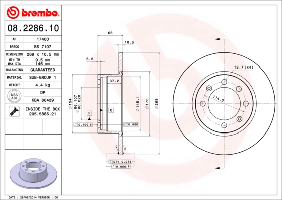 BREMBO 08.2286.10 Brzdový...