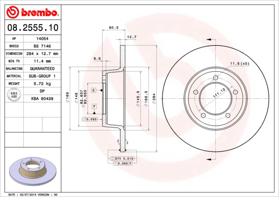 BREMBO 08.2555.10 Bremsscheibe