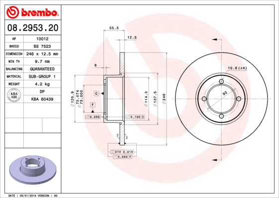 BREMBO 08.2953.20 Bremsscheibe