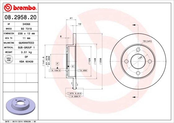 BREMBO 08.2958.20 Bremsscheibe