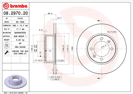 BREMBO 08.2970.20 PRIME LINE Bremsscheibe