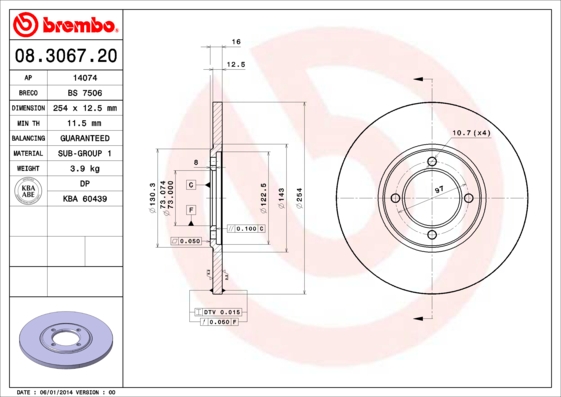 BREMBO 08.3067.20 Bremsscheibe