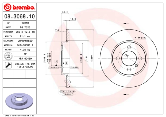 BREMBO 08.3068.10 Bremsscheibe