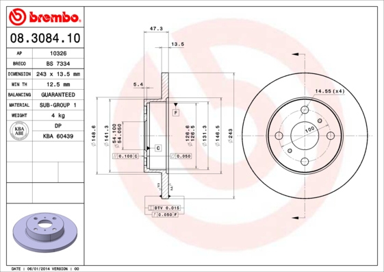 BREMBO 08.3084.10 Bremsscheibe