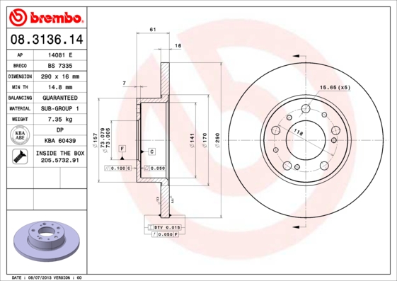 BREMBO 08.3136.14 Brzdový...