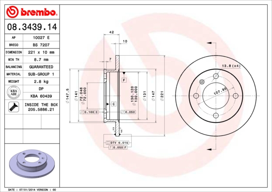 BREMBO 08.3439.14 Bremsscheibe