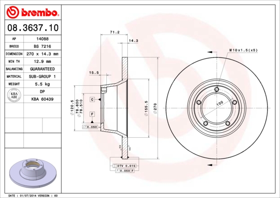 BREMBO 08.3637.10 Discofreno