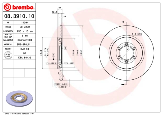 BREMBO 08.3910.10 Brzdový...