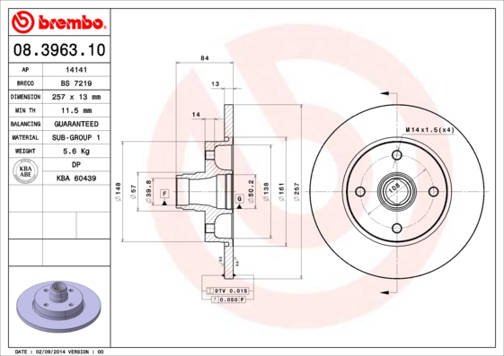 BREMBO 08.3963.10 Bremsscheibe