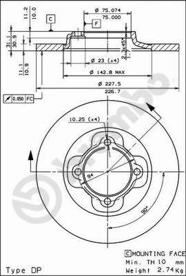 BREMBO 08.4436.10 PRIME LINE Bremsscheibe