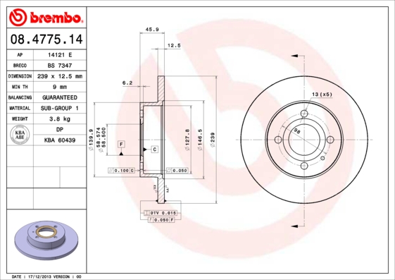 BREMBO 08.4775.14 Bremsscheibe