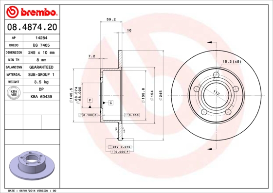 BREMBO 08.4874.20 Brzdový...