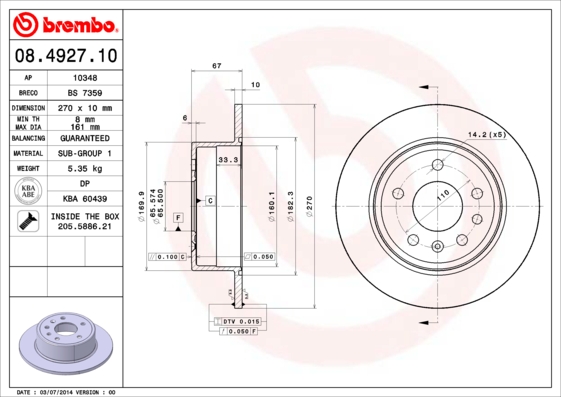 BREMBO 08.4927.10 Brzdový...