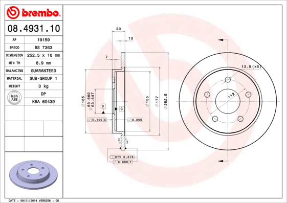 BREMBO 08.4931.10 Bremsscheibe