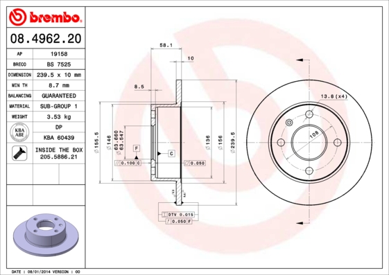 BREMBO 08.4962.20 Bremsscheibe