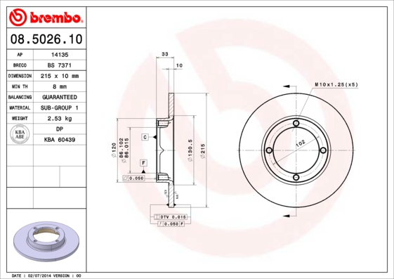 BREMBO 08.5026.10 Bremsscheibe