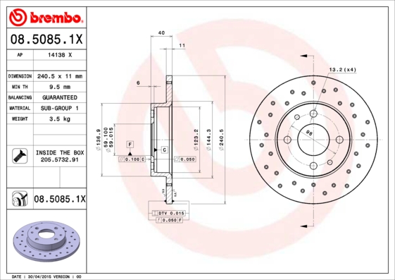 BREMBO 08.5085.1X Bremsscheibe