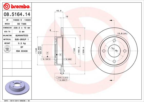 BREMBO 08.5164.14 PRIME LINE Bremsscheibe
