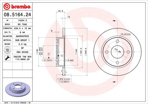 BREMBO 08.5164.24 Bremsscheibe