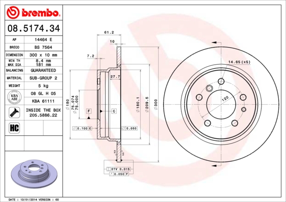 BREMBO 08.5174.34 Bremsscheibe