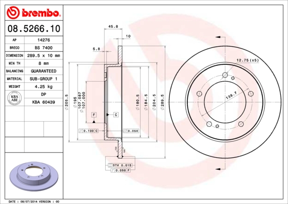 BREMBO 08.5266.10 Bremsscheibe