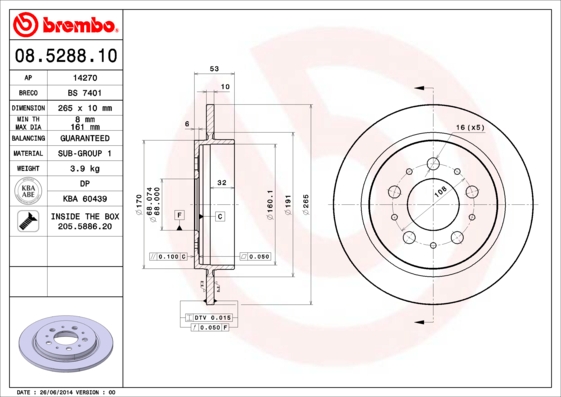 BREMBO 08.5288.10 Bremsscheibe