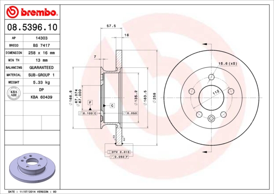 BREMBO 08.5396.10 Brzdový...