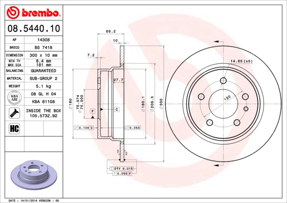 BREMBO 08.5440.10 PRIME LINE Bremsscheibe