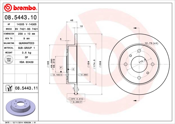 BREMBO 08.5443.10 Bremsscheibe