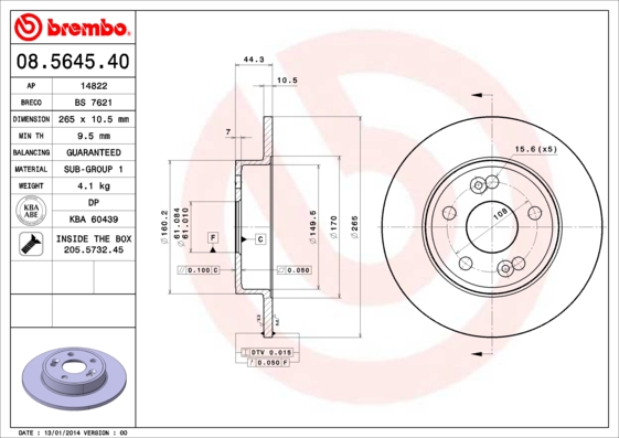 BREMBO 08.5645.40 Bremsscheibe