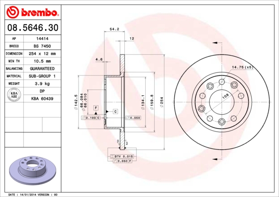 BREMBO 08.5646.30 PRIME LINE Bremsscheibe