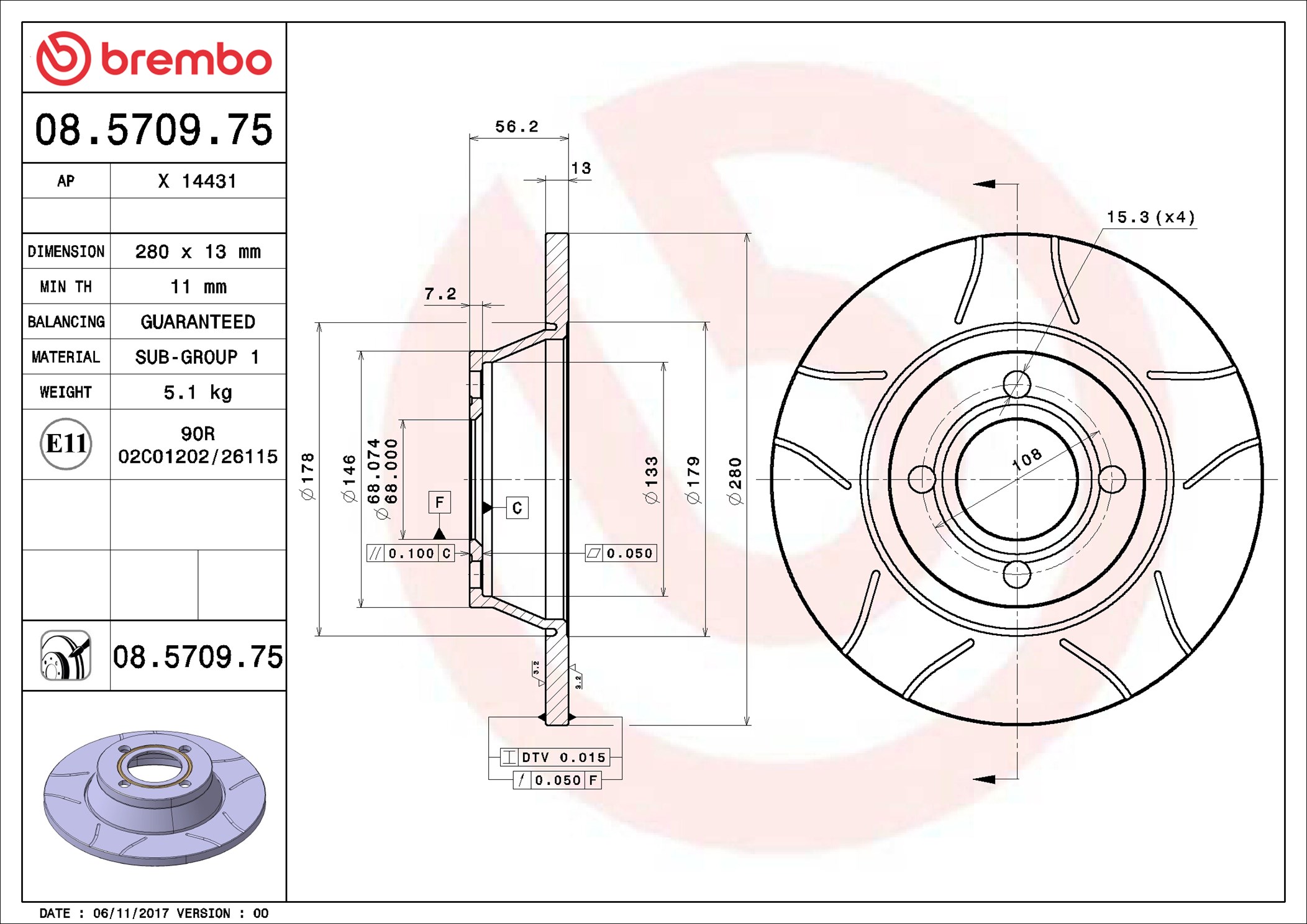 BREMBO 08.5709.75 XTRA LINE - Max Bremsscheibe