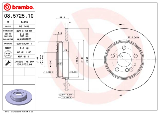 BREMBO 08.5725.10 Bremsscheibe