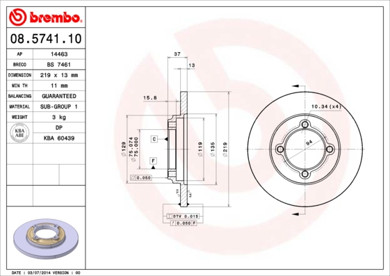 BREMBO 08.5741.10 Bremsscheibe