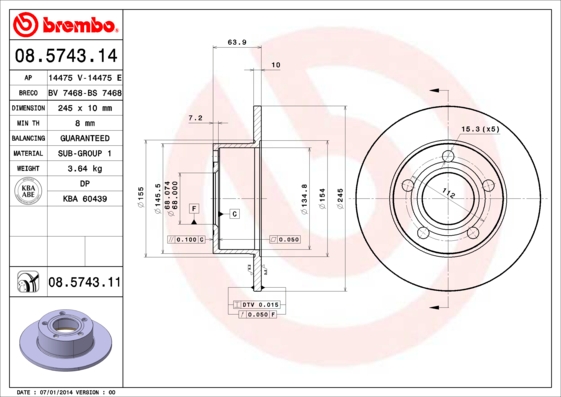 BREMBO 08.5743.11 Discofreno