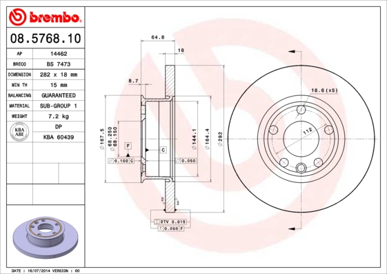 BREMBO 08.5768.10 Discofreno