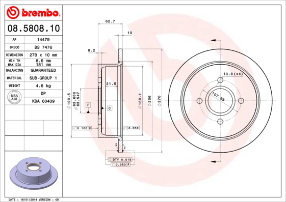 BREMBO 08.5808.10 Bremsscheibe