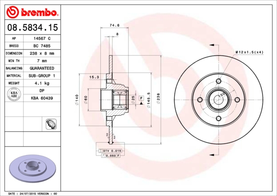 BREMBO 08.5834.15 Bremsscheibe