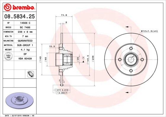 BREMBO 08.5834.25 Discofreno