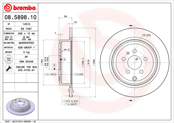 BREMBO 08.5898.10 Discofreno