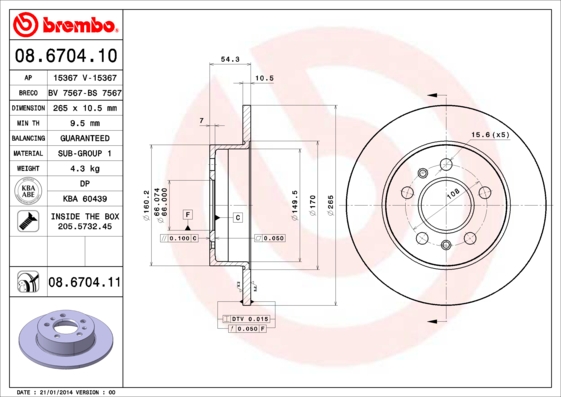 BREMBO 08.6704.11 Bremsscheibe