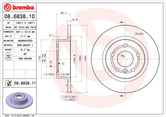 BREMBO 08.6838.11 Bremsscheibe