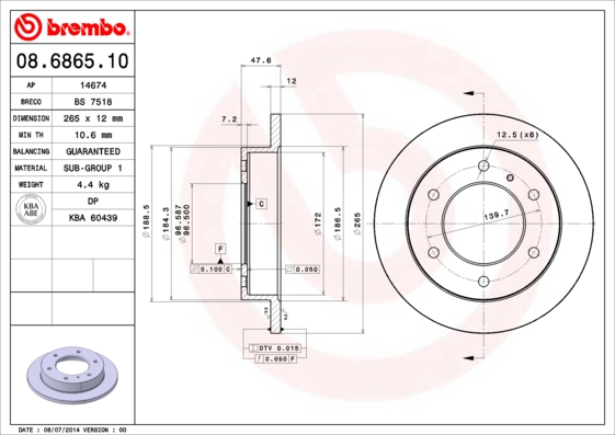 BREMBO 08.6865.10 Discofreno