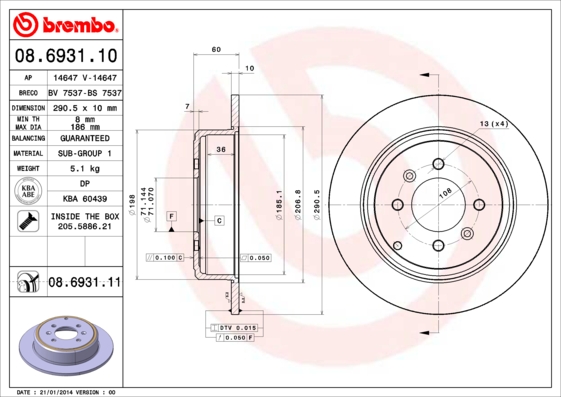 BREMBO 08.6931.11 Discofreno